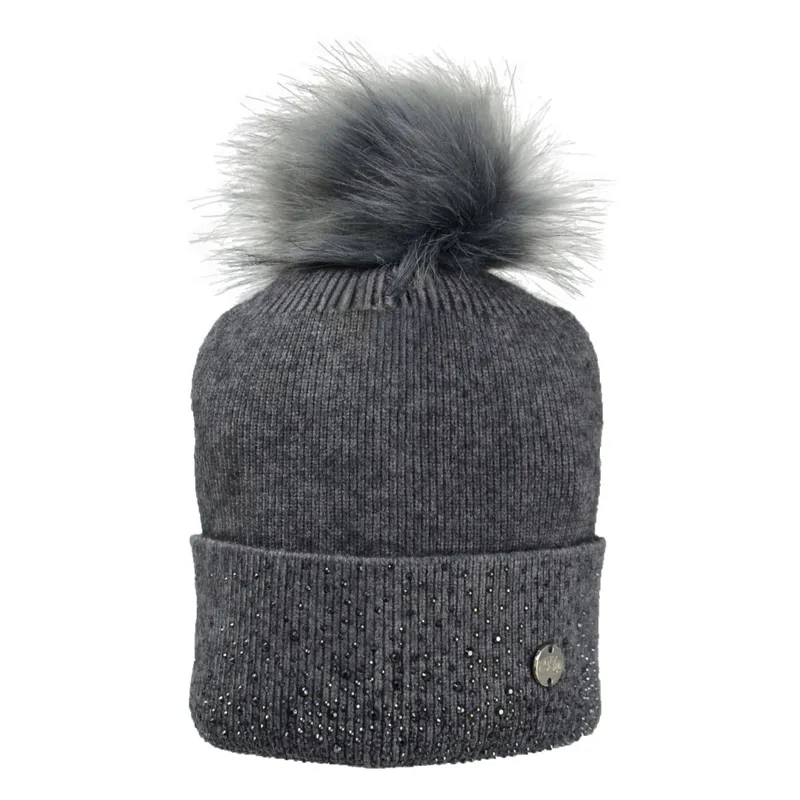 HyFASHION Alaska Diamante Bobble Hat - Grey/Black