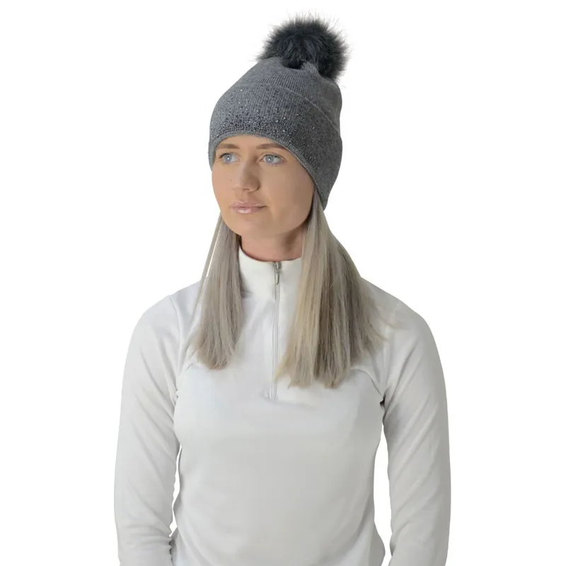 HyFASHION Alaska Diamante Bobble Hat - Grey/Black-1