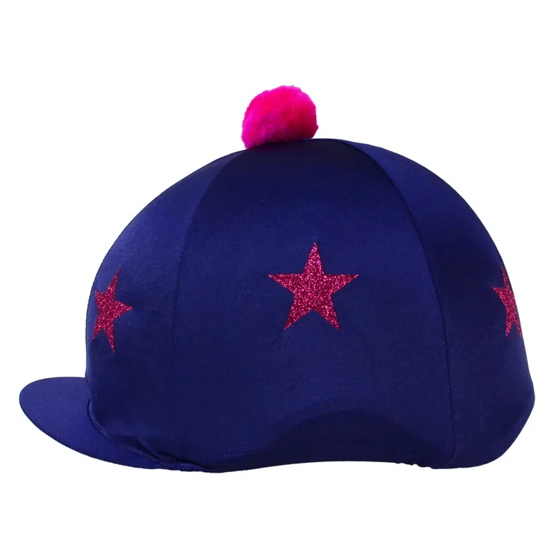 HyFASHION Pom Pom Hat Cover with Glitter Stars - Navy/Pink