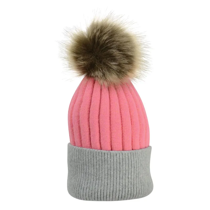 Hy Equestrian Luxembourg Luxury Bobble Hat - Coral/Charcoal