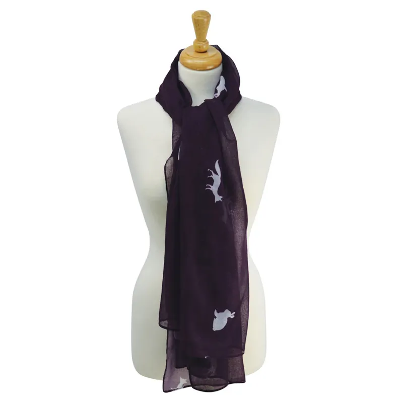 HyFASHION Printed Scarf - Fox and Rabbit/Purple/Gardenia White