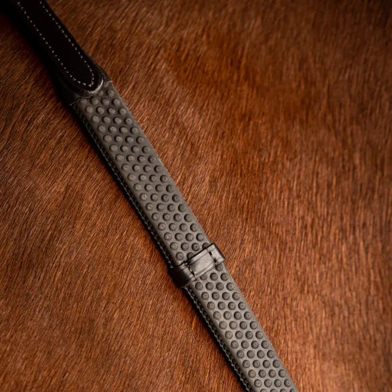 LeMieux Soft Rubber Reins with Stoppers - Brown/Silver-2