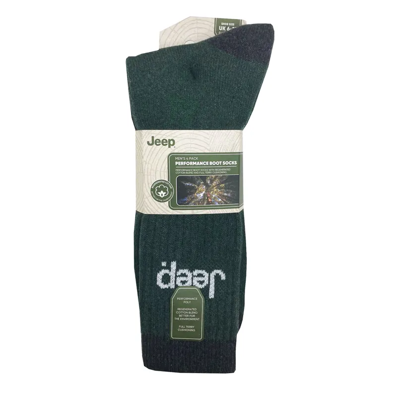 Jeep Adults Performance Boot Socks 4 Pack - Green-1