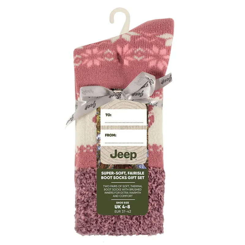 Jeep Fairisle Womens Socks Gift 2 Pack - Rose/Cream-2