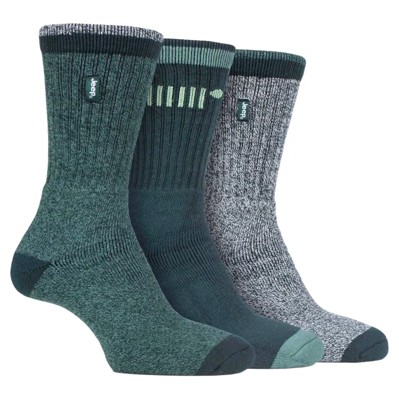 Jeep Mens Cotton Trail Socks 3 Pack - Forest/Grey