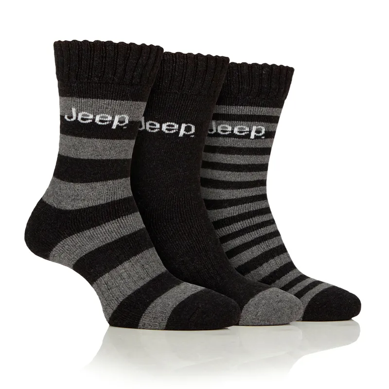 Jeep Mens Wool Blend Socks 3 Pack - Black/Charcoal