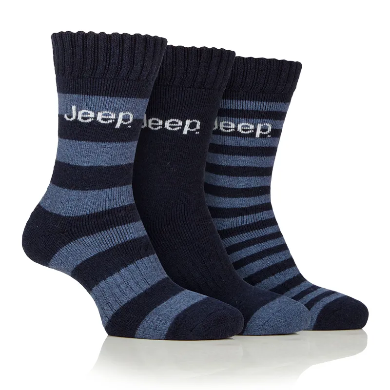 Jeep Mens Wool Blend Socks 3 Pack - Navy/Blue