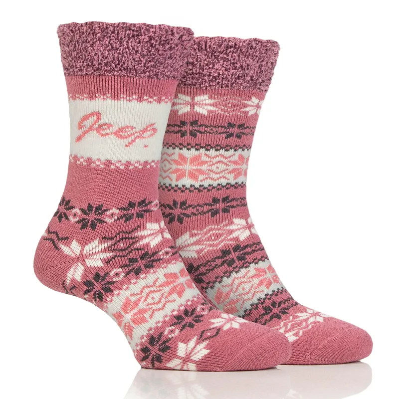 Jeep Fairisle Womens Socks Gift 2 Pack - Rose/Cream-1
