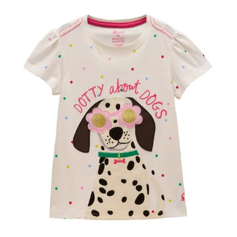 Joules Astra Junior Girls T-Shirt - White Dogs