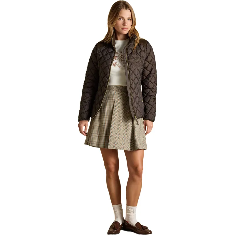 Joules Braemar Luxe Womens Diamond Quilted Coat - Chocolate Brown-4