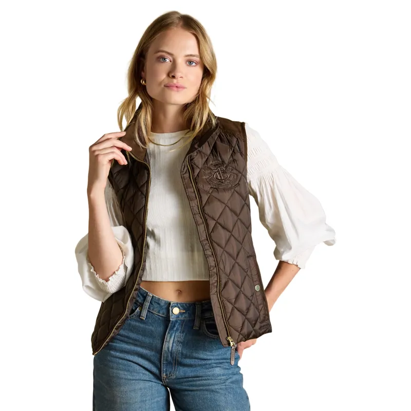 Joules Braemar Womens Luxe Quilted Gilet - Chocolate Brown