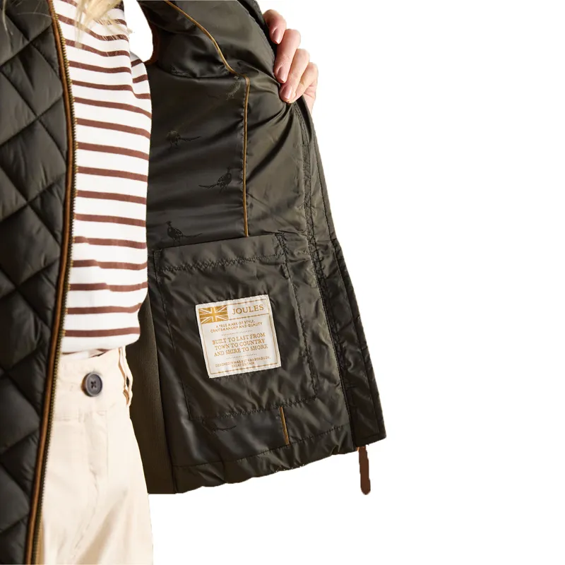 Joules Braemar Womens Luxe Quilted Gilet - Khaki-3