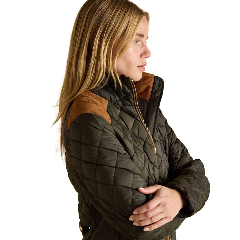 Joules Braemar Luxe Womens Diamond Quilted Coat - Khaki-6