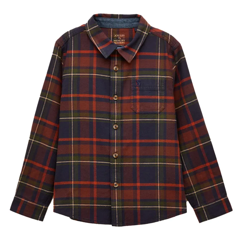 Joules Buchanan Junior Long Sleeve Check Shirt - Green/Red