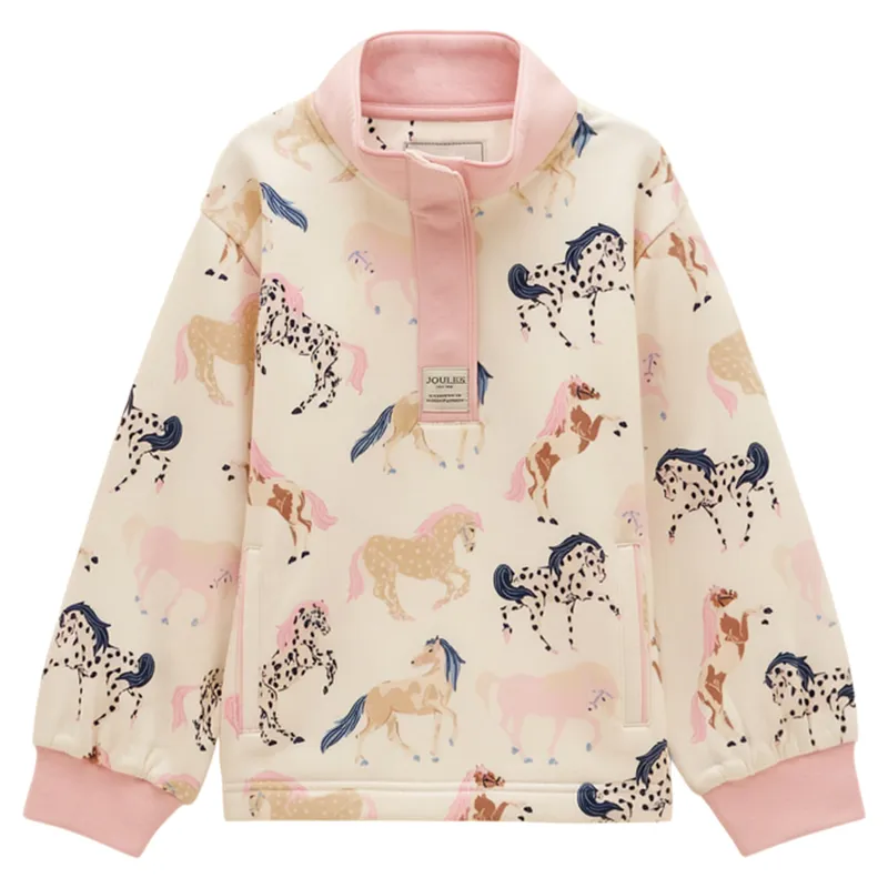 Joules Burnham Junior Girls Funnel Neck Sweatshirt - Cream/Horse Print