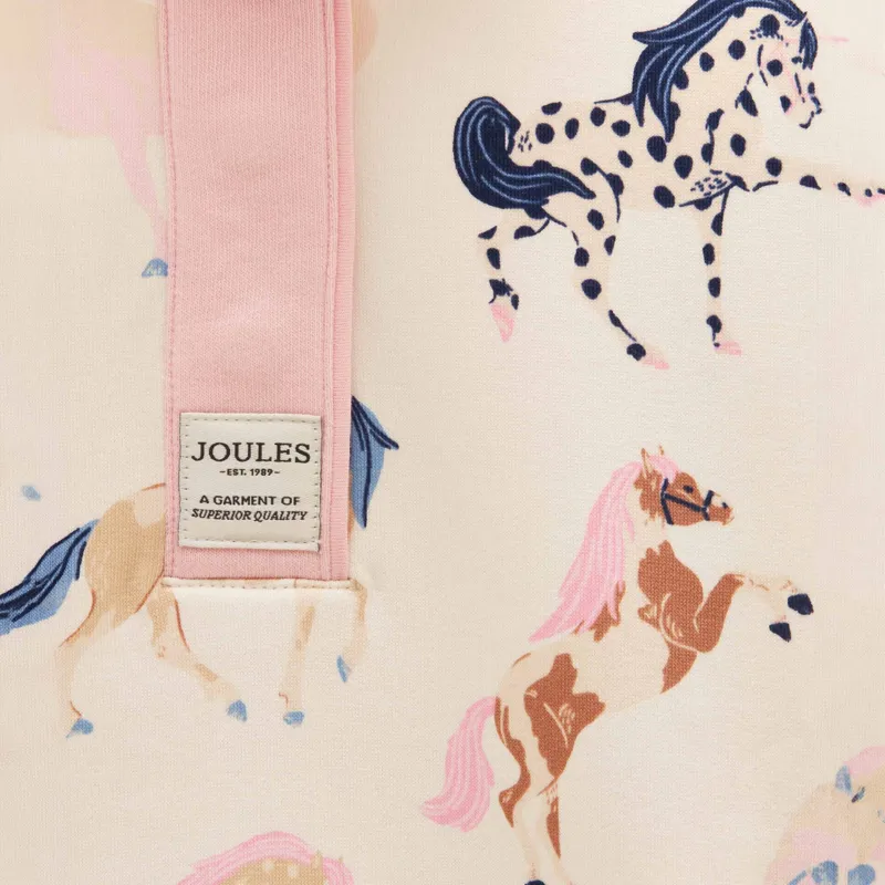 Joules Burnham Junior Girls Funnel Neck Sweatshirt - Cream/Horse Print-3