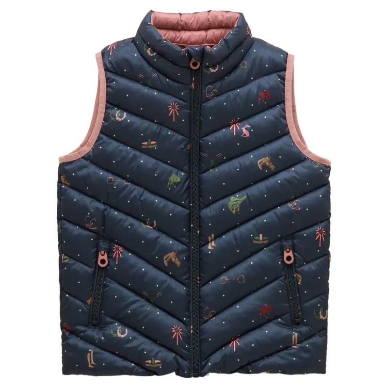 Joules Crofton Junior Girls Padded Gilet - Navy/Horse