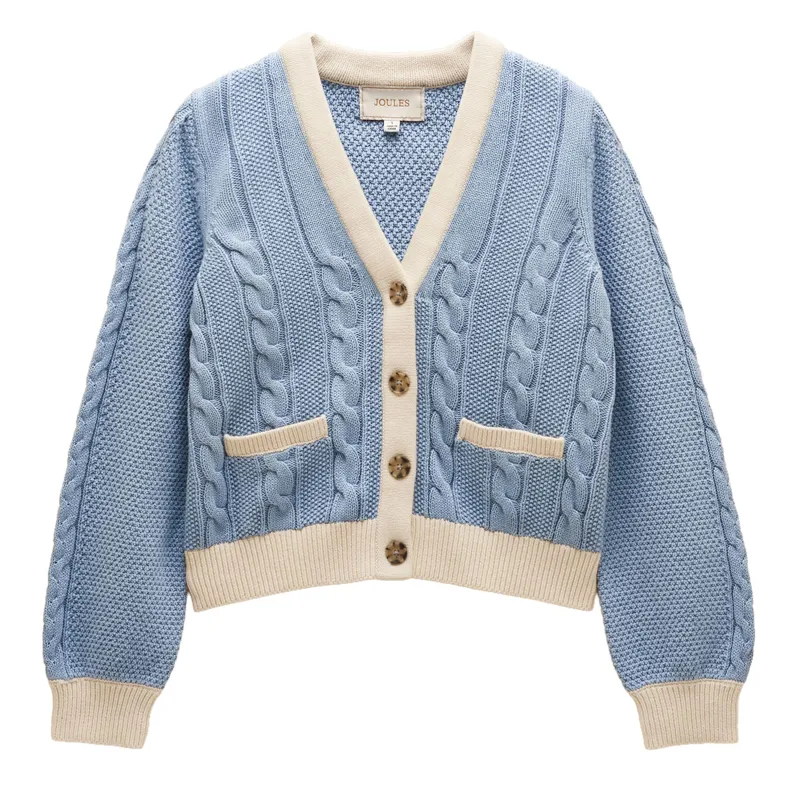 Joules Centre Court Womens Cotton Cable Knit Cardigan - Blue-2