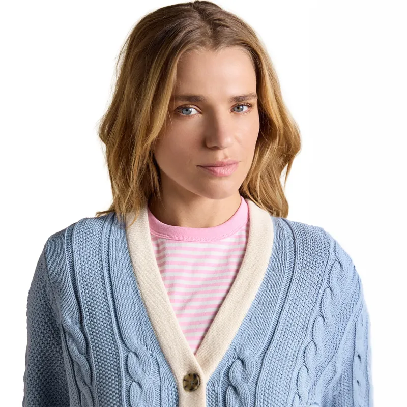 Joules Centre Court Womens Cotton Cable Knit Cardigan - Blue-3