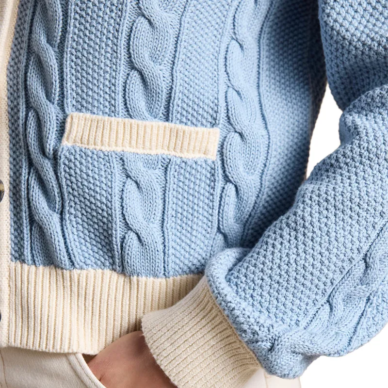 Joules Centre Court Womens Cotton Cable Knit Cardigan - Blue-5