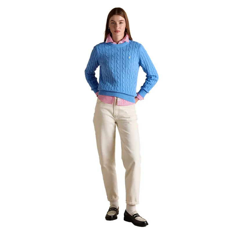 Joules Classic Cable Cotton Womens Crew Neck Jumper - Blue-3