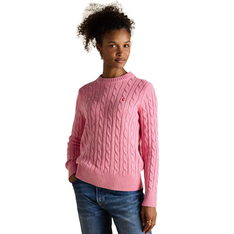 Joules Classic Cable Cotton Womens Crew Neck Jumper - Pink-1