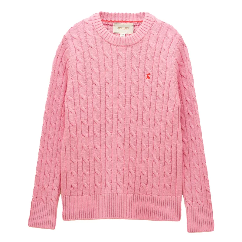Joules Classic Cable Cotton Womens Crew Neck Jumper - Pink-2