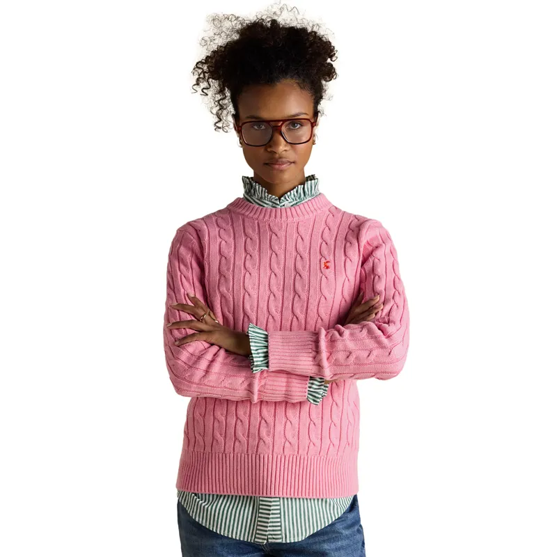 Joules Classic Cable Cotton Womens Crew Neck Jumper - Pink-4