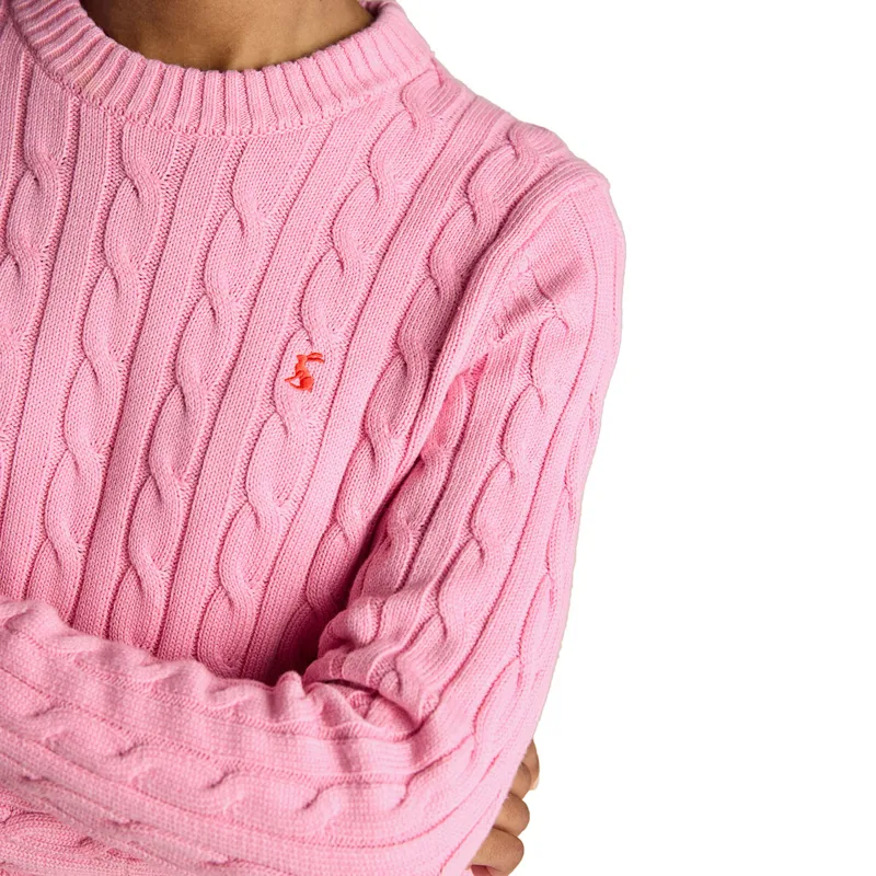 Joules Classic Cable Cotton Womens Crew Neck Jumper - Pink-5