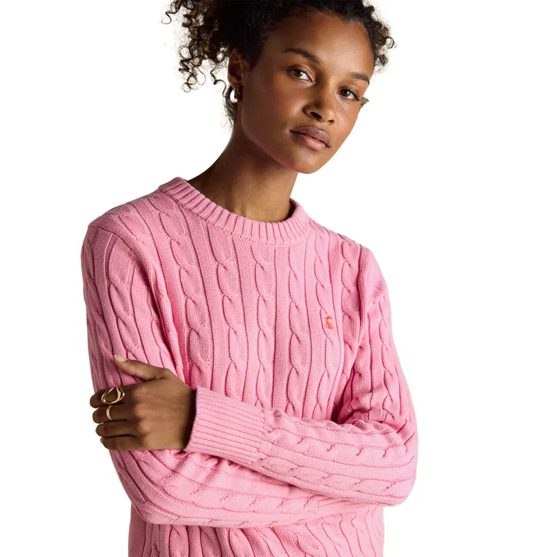 Joules Classic Cable Cotton Womens Crew Neck Jumper - Pink-8