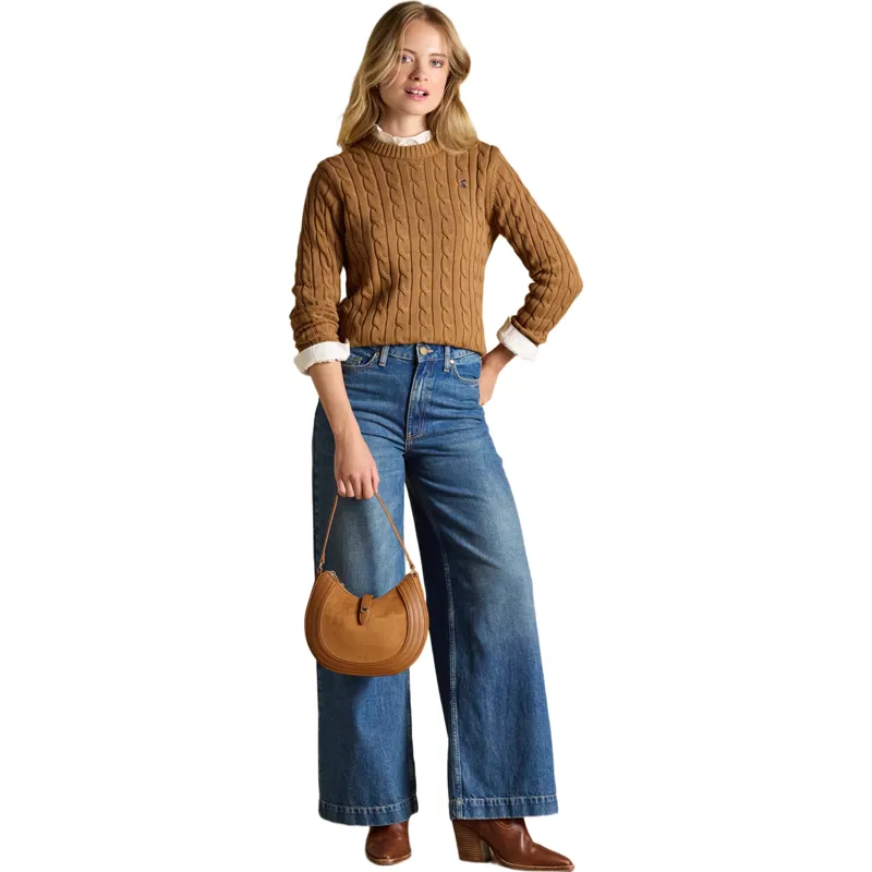 Joules Classic Cable Cotton Womens Crew Neck Jumper - Camel-4