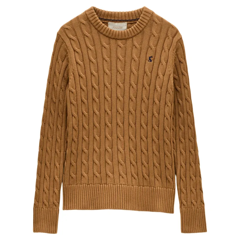Joules Classic Cable Cotton Womens Crew Neck Jumper - Camel-2