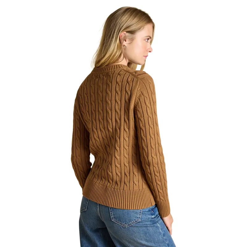 Joules Classic Cable Cotton Womens Crew Neck Jumper - Camel-1