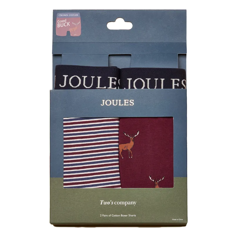 Joules Crown Mens Boxers 2 Pack - Burgundy/Red-1