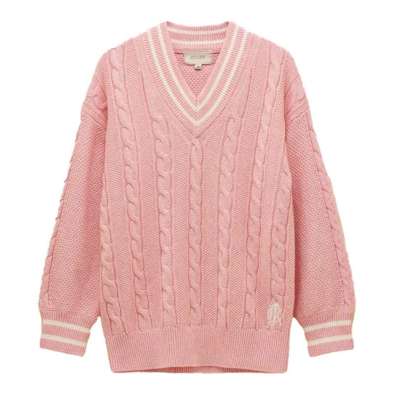 Joules Dibly Womens Cotton Cable Knit Cricket Jumper - Pink-2