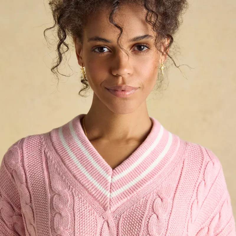 Joules Dibly Womens Cotton Cable Knit Cricket Jumper - Pink-5