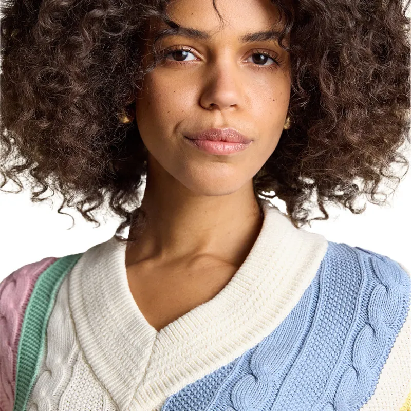 Joules Dibly Womens Cotton Cable Knit Cricket Jumper - Multi Stripe-3