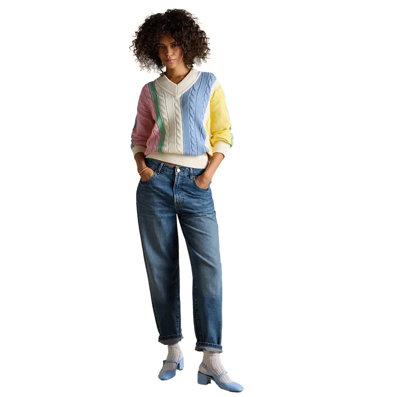 Joules Dibly Womens Cotton Cable Knit Cricket Jumper - Multi Stripe-5