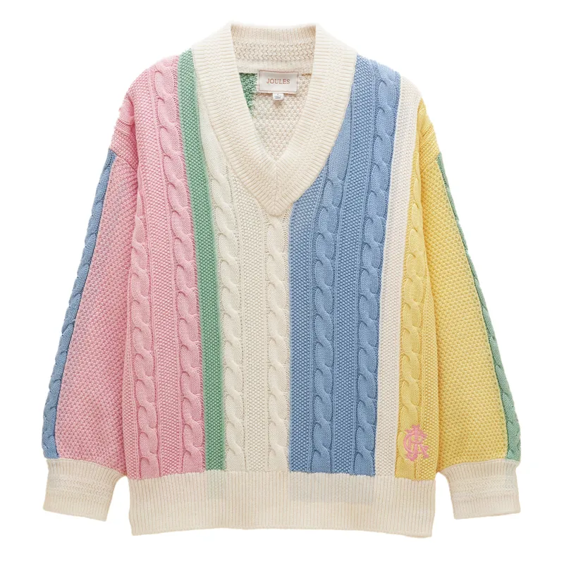 Joules Dibly Womens Cotton Cable Knit Cricket Jumper - Multi Stripe-2