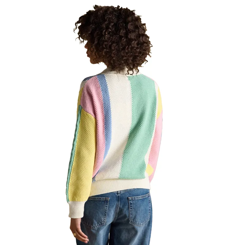 Joules Dibly Womens Cotton Cable Knit Cricket Jumper - Multi Stripe-1