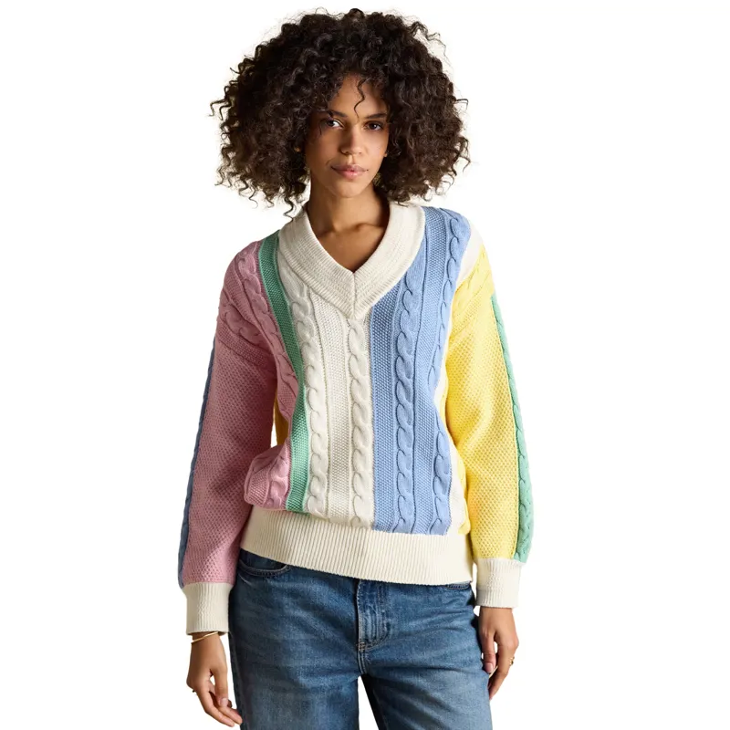 Joules Dibly Womens Cotton Cable Knit Cricket Jumper - Multi Stripe