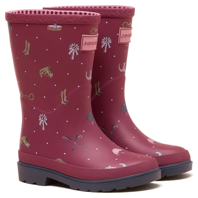 Joules Printed Junior Wellies - Berry Pink Horse