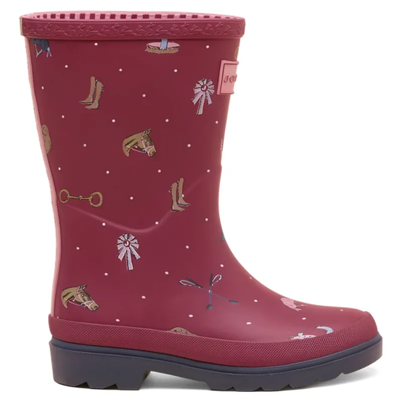 Joules Printed Junior Wellies - Berry Pink Horse-1
