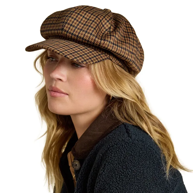Joules Elvaston Womens Baker Boy Hat - Natural Houndstooth