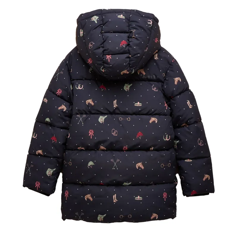 Joules Emmeline Junior Girls Hooded Puffer Jacket - Navy/Horses-2