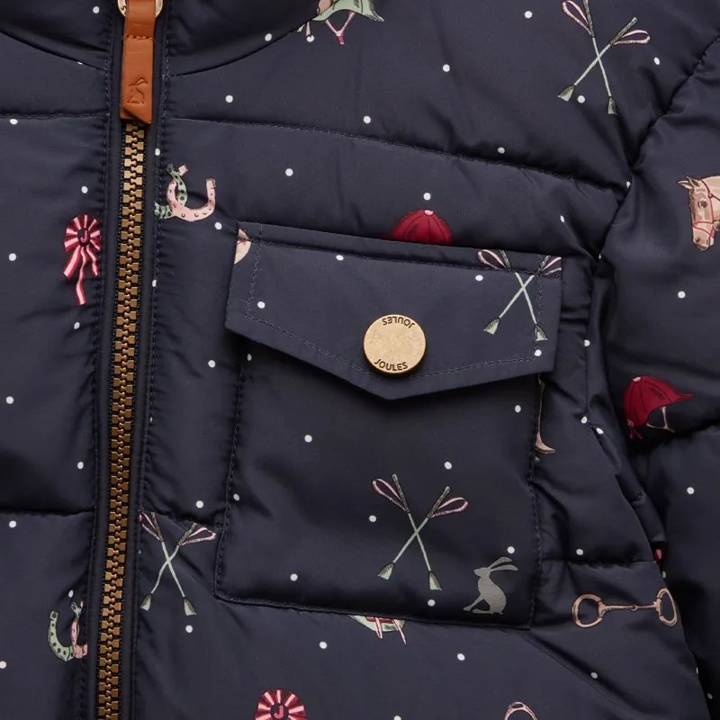 Joules Emmeline Junior Girls Hooded Puffer Jacket - Navy/Horses-3