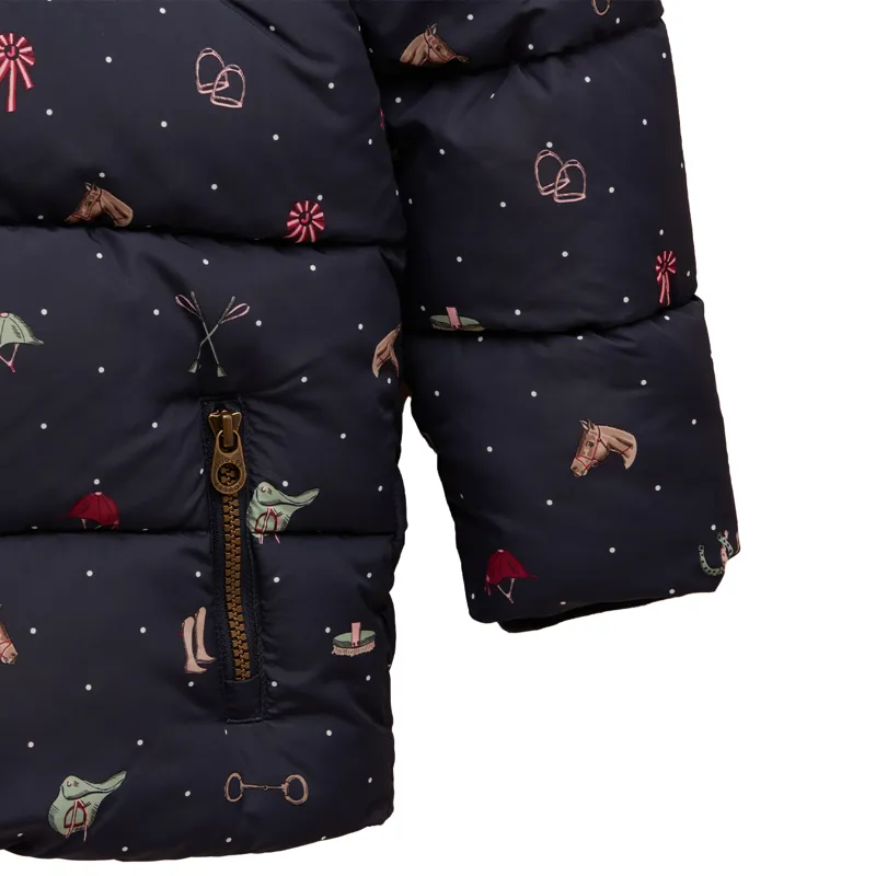 Joules Emmeline Junior Girls Hooded Puffer Jacket - Navy/Horses-1