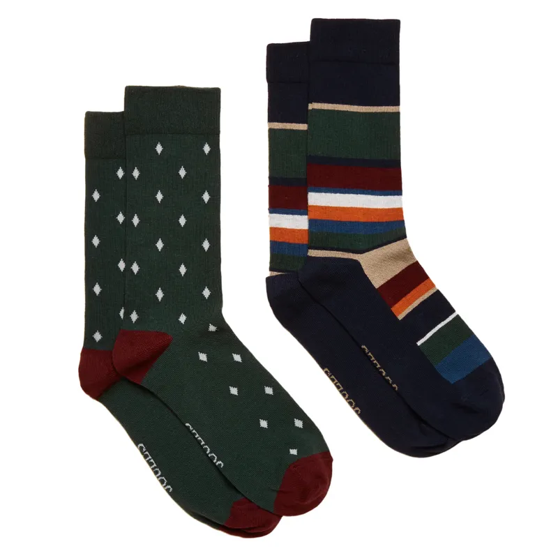Joules Kinsbury Mens Socks 2 Pack - Multi Stripe Green