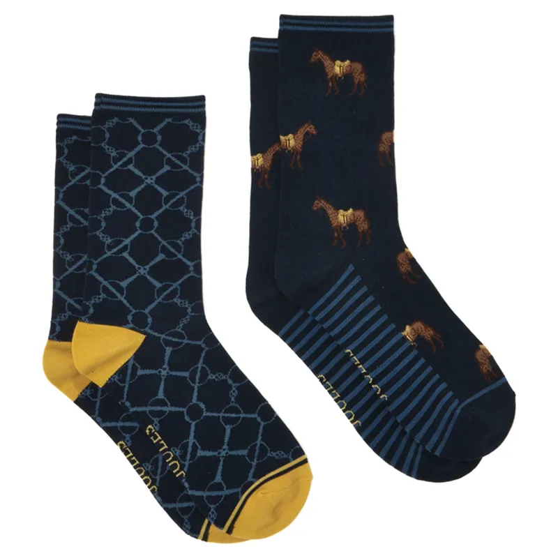 Joules Everyday Womens Socks 2 Pack - Navy Horse