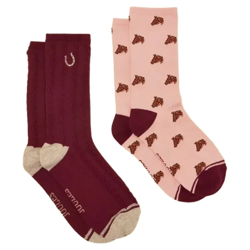 Joules Everyday Womens Socks 2 Pack - Pink Horse/Berry Horse